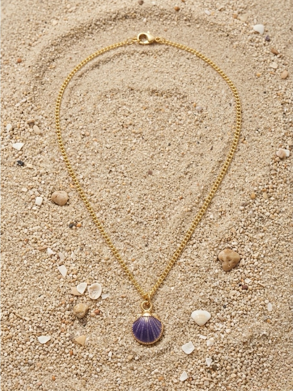 Gold Chain Necklace with Purple Shell Pendant